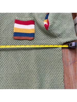 POL Sage Green Chunky Knit V-Neck Sweater Rainbow Stripe Sleeves Pocket M thumbnail 9