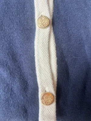 Abercrombie & Fitch Navy Ivory Contrast Trim Short Sleeve Cardigan Small thumbnail 4