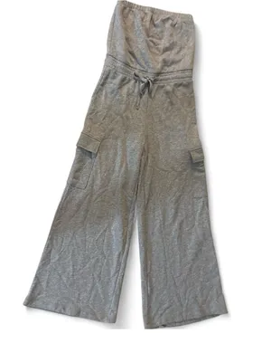 American Eagle Outfitters Gray Wide-Leg Drawstring Jumpsuit thumbnail 1