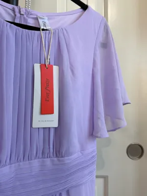 Lavender Chiffon Maxi Dress Flutter Short Sleeve Formal Gown with Pearl Necklace for Wedding Party Evening thumbnail 8