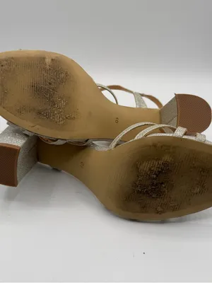 Badgley Mischka American Glamour Silver Glitter Block Heel Sandals Womens 10 thumbnail 6