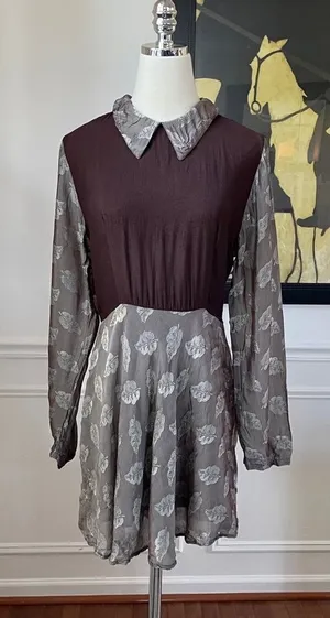 Vintage 90s Funhouse NYC Steampunk Dark Academia Schoolgirl Brown Leaf Dress S thumbnail 1