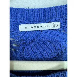 Staccato M Blue Crochet Knit Sweater‎ Women's Long Sleeve Pointelle Boho thumbnail 2