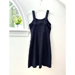 Mata Traders Navy Dot Pinafore Dress Small S Overall Apron Midi Cottagecore Mod thumbnail 3