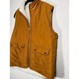 BKE Quilted Puffer Vest Mustard Yellow Sherpa Lined Gorpcore Outdoor Cozy Small thumbnail 3