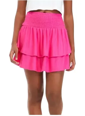 Cabana by Crown &‎ Ivy Mini Skirt Womens Medium Power Pink Smocked Tiered Ruffle thumbnail 1