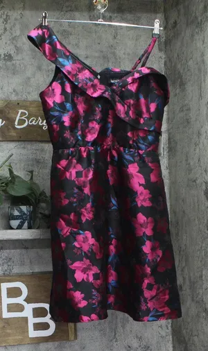 Kensie Womens Floral Jacquard A-Line Dress Cold Shoulder KDTP3014 Black Multi 6 thumbnail 1