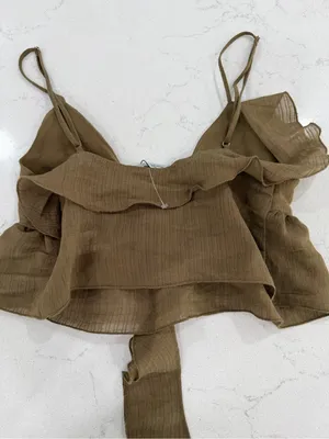 Zara Olive Ruffle Tie-Front Camisole Top thumbnail 8