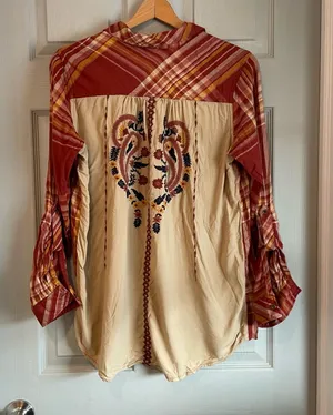 Natural Reflections Women's M Plaid Embroidered Back Orange Button-Up Shirt thumbnail 1