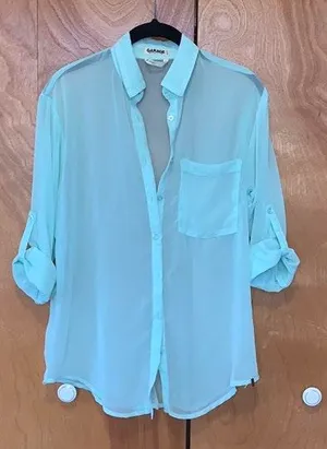 Sheer Mint Green Button Down thumbnail 1