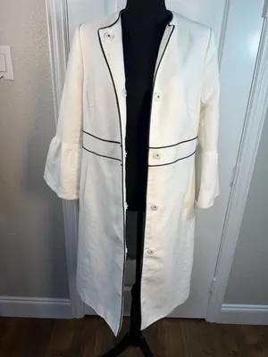 Boden Kaley Tweed 3/4 Bell Sleeve Trench Coat Preppy Jacket White US 8 thumbnail 9