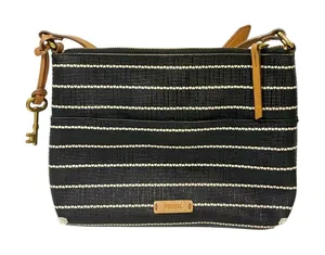 Fossil Devon Black With‎ White Stripes Crossbody Vegan Leather Shoulder Bag thumbnail 1