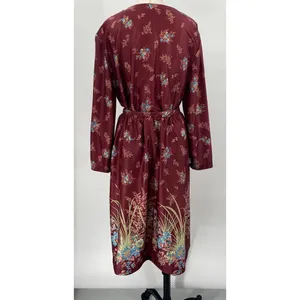 Vintage 70s Floral Print Matching Skirt Set Button Neck Tunic Midi Maroon Small thumbnail 7