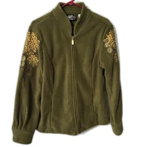 Bob Mackie Wearable Art Olive Embroidered Fleece Jacket Women's Medium Zip thumbnail 6