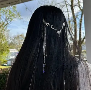 Crystal Retro Hairband Elegant Shinning Rhinestones Long Tassel Hairwear Waterdr thumbnail 1