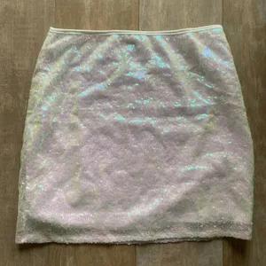 Iridescent sequin white pink mini bodycon skirt M NEW thumbnail 1