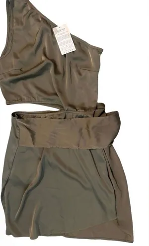 BTFBM Olive Green One Shoulder Wrap Dress NWT Medium thumbnail 1
