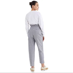 Urban Outfitters Gianna Striped High-Rise Paperbag Pants Linen White/Blue size 0 thumbnail 2