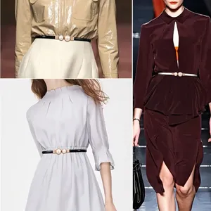 Thin Double Faux Pearl Buckle Solid Color PU Leather‎ Waist Thin Belt One Size thumbnail 9