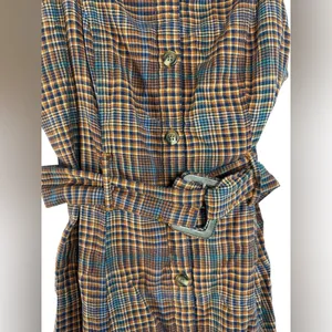 American Eagle Plaid Button Front‎ Mini Dress XS Belted Brown Fall Preppy thumbnail 6