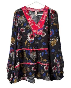 Anthropologie Dolan‎ Women Shirt Medium Ruffle Floral Red Romantic Tiered Boho thumbnail 1