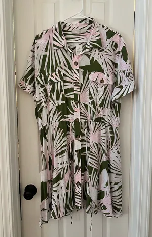 LOFT NWT pink and green palm dress xl thumbnail 1