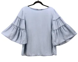 J Jill Womens Chambray Blouse Size Large Bohemian Tencel Denim Bell Angel Sleeve thumbnail 1