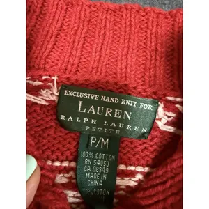 Vtg‎ Ralph Lauren Hand Knit Button Neck Sweater Red Nordic Snowflake P M thumbnail 6