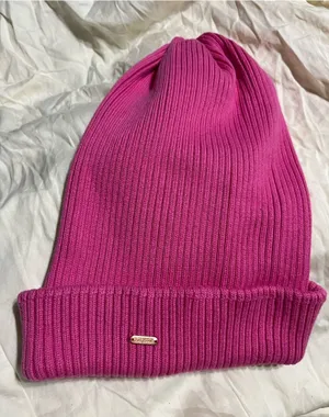 Free People Outside The Lines Slouch Beanie Purple Ribbed Cotton Metal Logo thumbnail 1