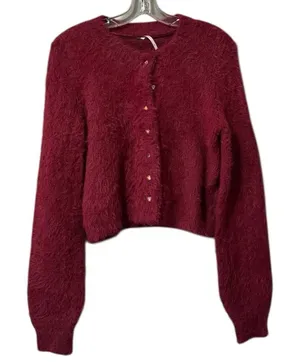 Free People Women Size Small Celeste‎ Heart Button Cardigan Aged Red Size Small thumbnail 1