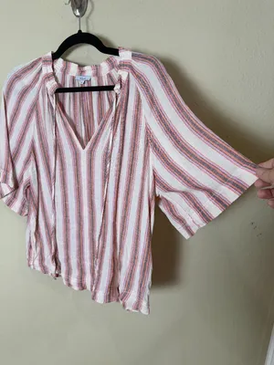 Rails Red Pink Linen Stripe Short Sleeve Blouse Top Size XS thumbnail 5