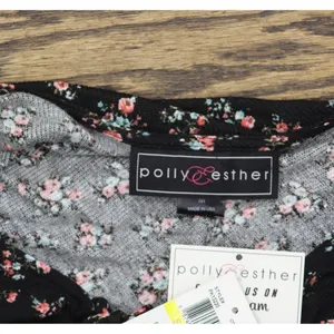 NWT Polly & Esther Juniors Knit Ribbed Tunic Tie Front Shirt Top Black Multi M thumbnail 4