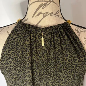 Michael Kors gold chain accent stretch slinky leopard animal print dress S thumbnail 3