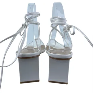 Princess Polly Women's White Lace Up Square Toe Strappy Block Heels Sandals Sz 9 thumbnail 3