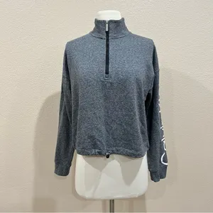 Calvin Klein Heather Grey Half Zip Oversized Crop Pullover Sz Small thumbnail 5