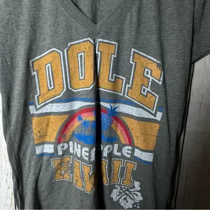 Dole Women's Gray Distressed Pineapple Graphic V-Neck Short Sleeve T-Shirt thumbnail 6