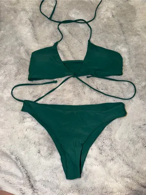 SHEIN Emerald Green Strappy Wrap Bikini Set thumbnail 1