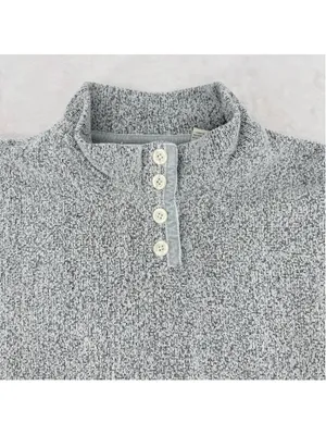 Orvis Heather Gray Pullover Button Mock Neckline Velvet Trim Cozy Comfy Medium thumbnail 3