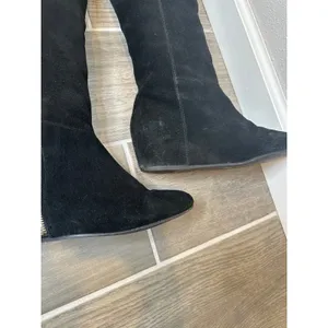 BCBG Black‎ Suede Wedge Knee High Boots Women's Side Zip Fashion Comfort thumbnail 4