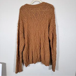Free People Brown Cable Knit Chunky Oversized Sweater Womens L Fall Cozy Classic thumbnail 3