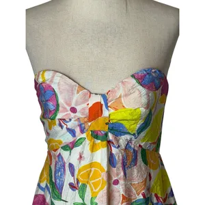 FORE Maxi Dress Women Large White Yellow Strapless Fruit Floral Tie Back Boho thumbnail 5