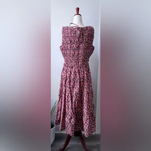 beachlunchlounge Pink and Black Midi Dress Size Large Cotton Smocked Top thumbnail 3