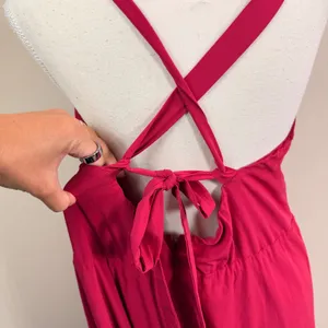 Abercrombie Fitch Dipped-Waist Hardware Maxi Dress Magenta Tie-Back Size XL thumbnail 14