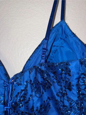 NWT Blondie Nites Womens Size 3 Royal Blue Sequin Corset Lace Up Party Dress thumbnail 9