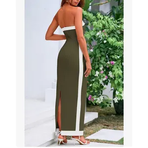 PRETTYGARDEN NEW Olive Green Bodycon Strapless Slit Cocktail Party Tube Maxi Dress S thumbnail 2