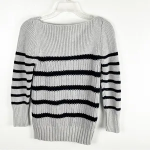 J. CREW Gray Striped Ripplestitch Knit Sweater Size Small Preppy Nautical Casual thumbnail 2