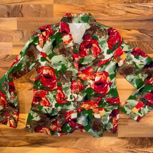Christopher & Banks Floral‎ Blazer Jacket Womens XL Red Green Flower fall coat thumbnail 1