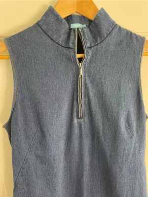 J. McLaughlin Sleeveless Dark Blue Denim Zip-Front Dress Size Large trad wife thumbnail 4