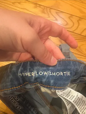 American Eagle Super Stretch Super Low Rise Shortie Denim Jean Shorts Size 00 thumbnail 5