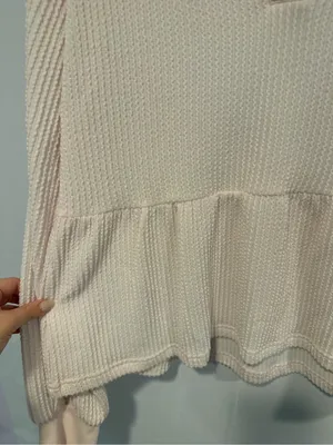 Thread & Supply Blush Pink Waffle Knit Collared Peplum Sweatshirt Size XL thumbnail 3
